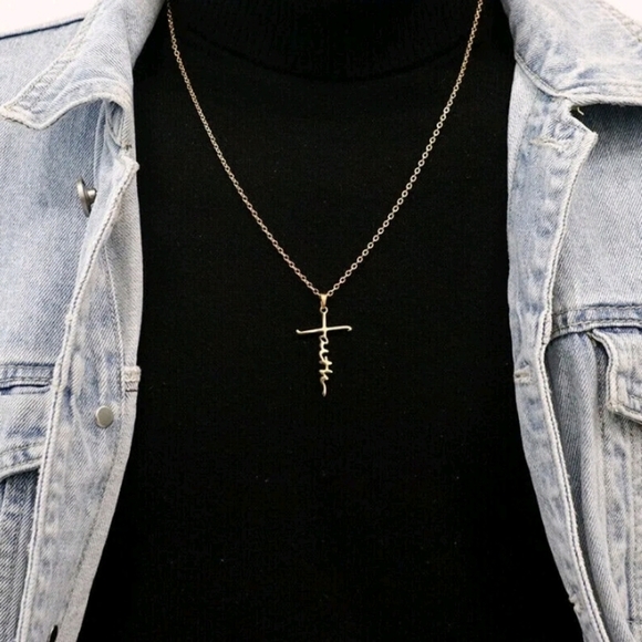 Goldtone Faith Pendant Necklace For Men Women, 19 Inches Adjustable - Picture 9 of 13